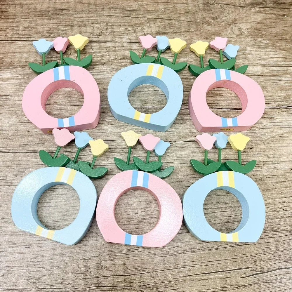 Vintage Tulip Napkin Rings - Pastel Set of 6